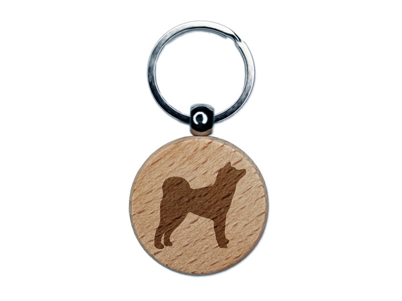 Japanese Akita Dog Solid Engraved Wood Round Keychain Tag Charm